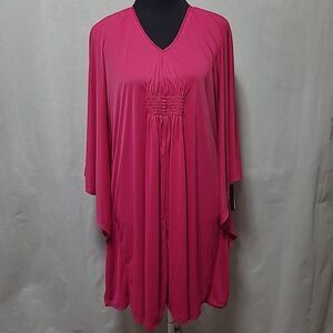 Natori Aphrodite Ruched Tunic Size S Pink Oversized Flowy Hibiscus Caftan